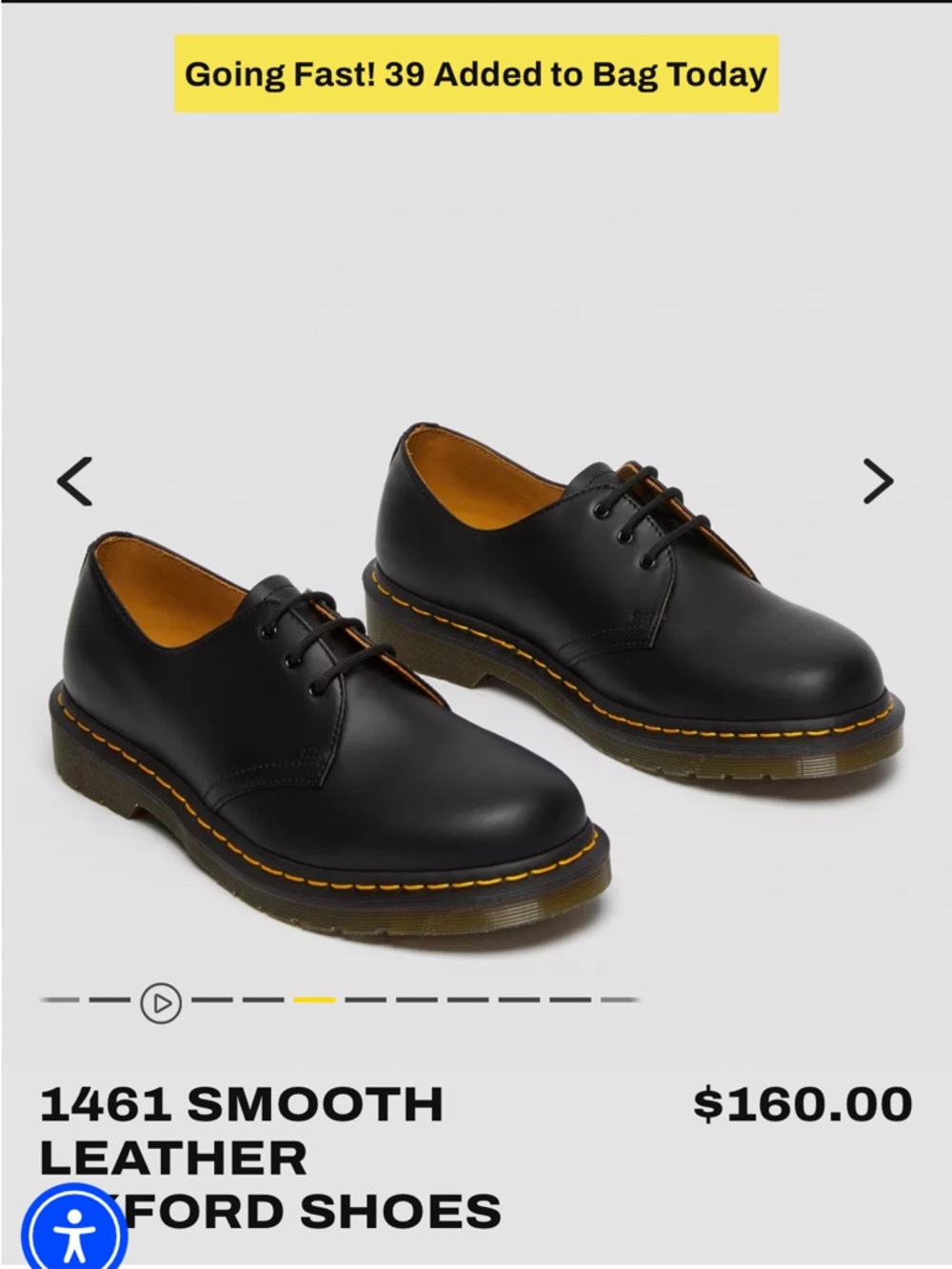 Dr. Martens 1461 Smooth Leather Oxford - Black with Yellow Stitching